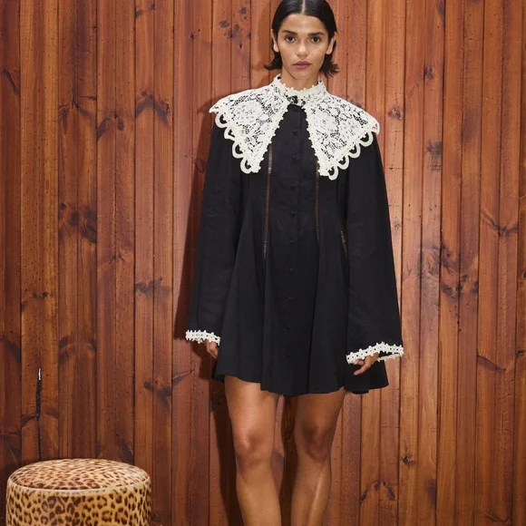 Alemais Black Mini Dress with White Lace Collar - Picture 3 of 11